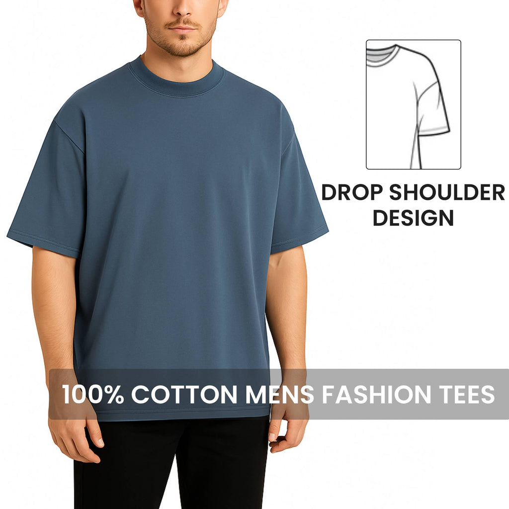 Men's 100% Cotton Drop Shoulder Fashion Tees: Ivory