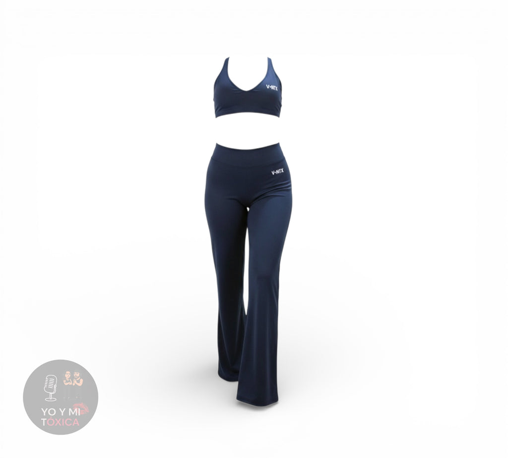 Top Halter + Pantalón Flare (Negro & Azul Marino)