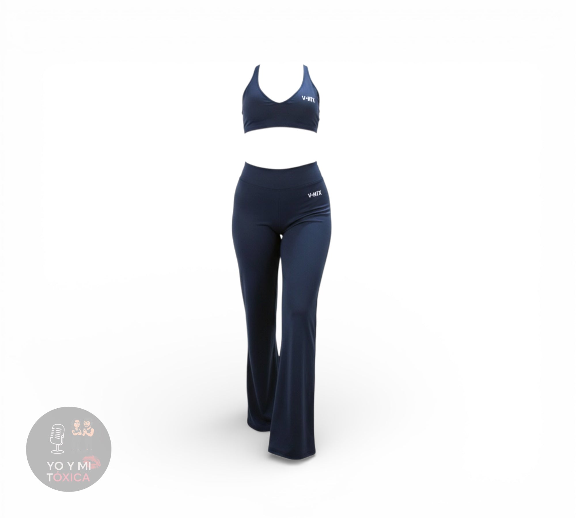Top Halter + Pantalón Flare (Negro & Azul Marino)